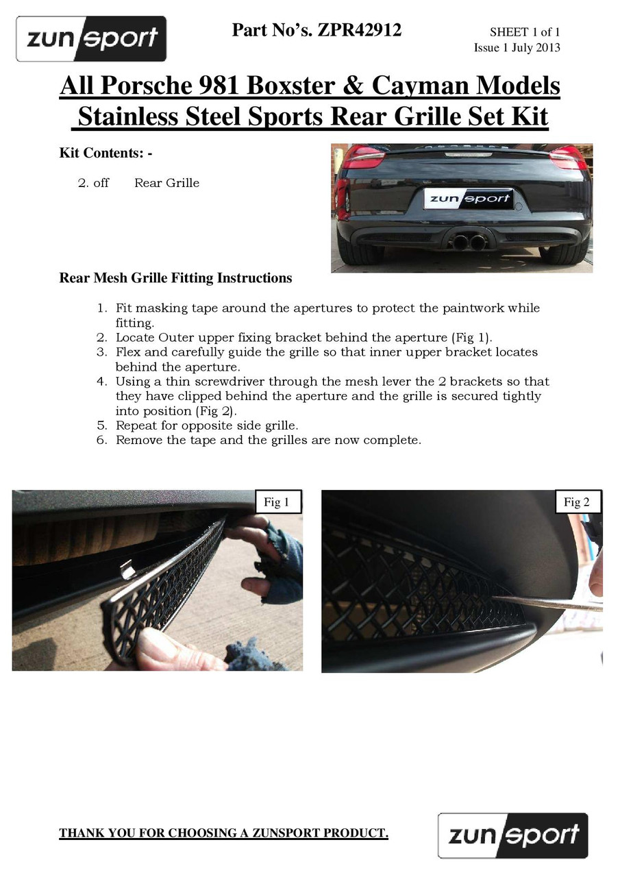 Porsche Cayman S 981 (PDK with Sensors) - Complete Grille Set